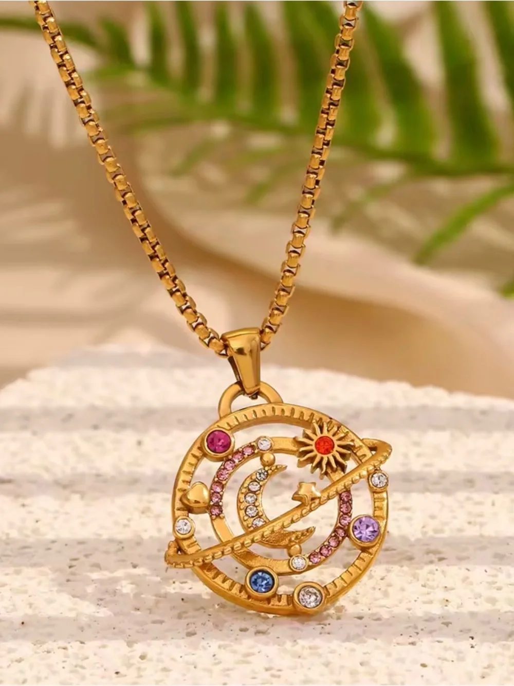 NEW 18K Gold Plated Moon Star Planet Necklace Stainless Steel